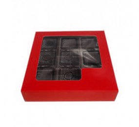 Boîte à bûche Imprimée Rouge avec fenêtre 6x6x15 de Vincent Sélecti -  Ares Accessoires de cuisine